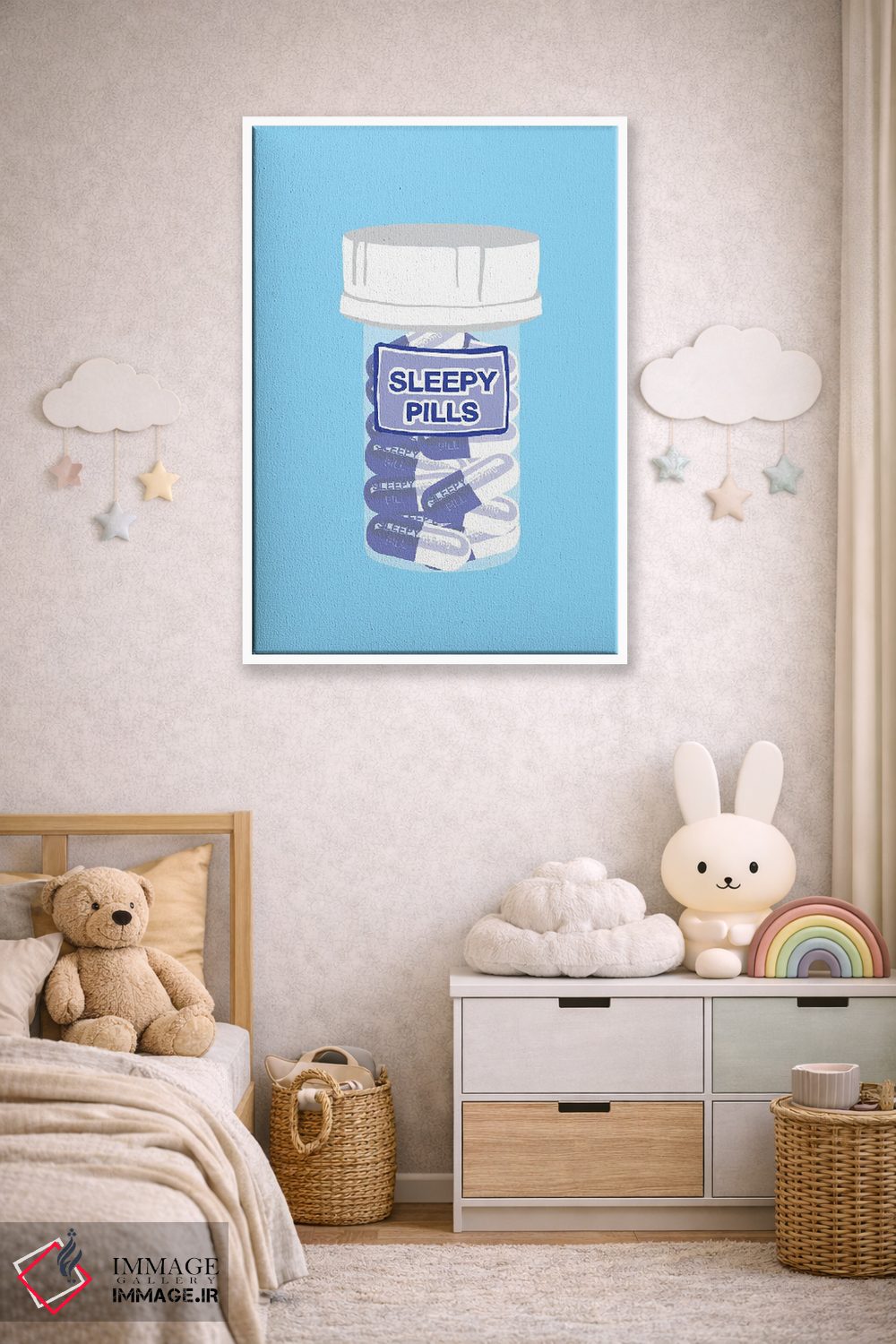 تابلو دکوراتیو بطری قرص خواب آور آبی اثر جیمی متز - D3W