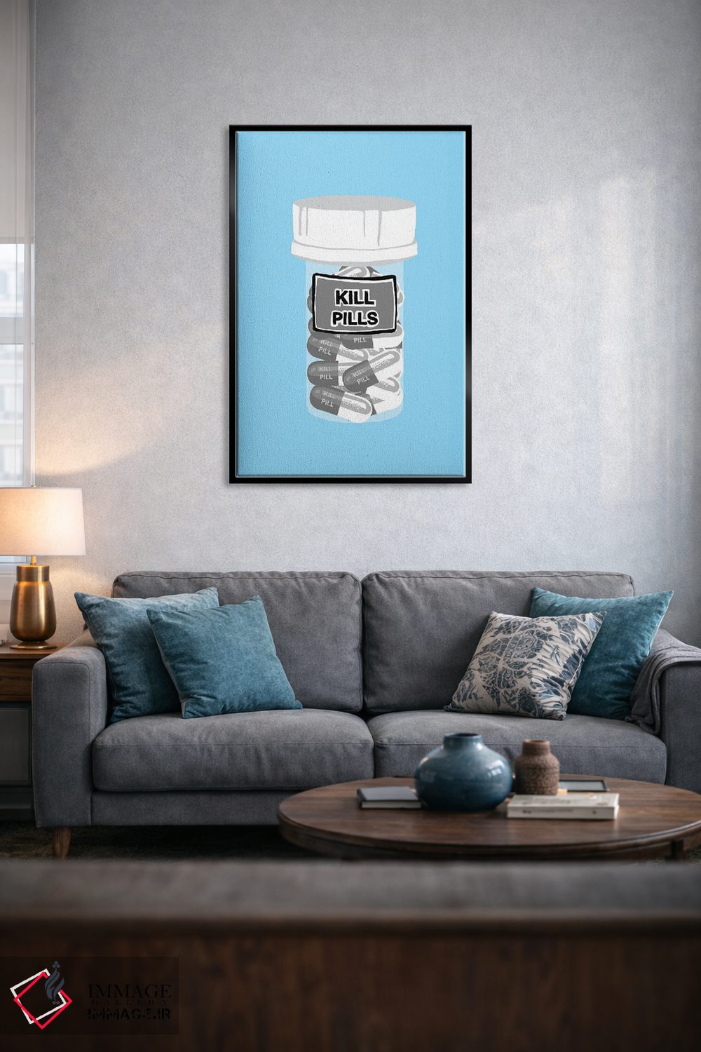 تابلو دکوراتیو بطری قرص مرگ آبی اثر جیمی متز - D5B