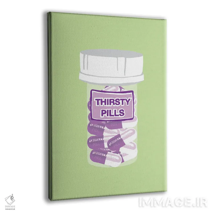 تابلو دکوراتیو بطری قرص تشنگی سبز نعناعی اثر جیمی متز - نمای پرسپکتیو محصول