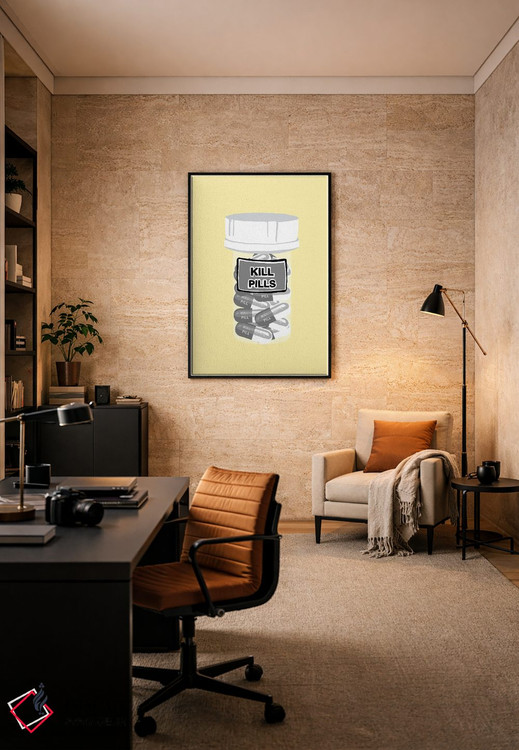 تابلو دکوراتیو بطری قرص مرگ زرد اثر جیمی متز - D6B