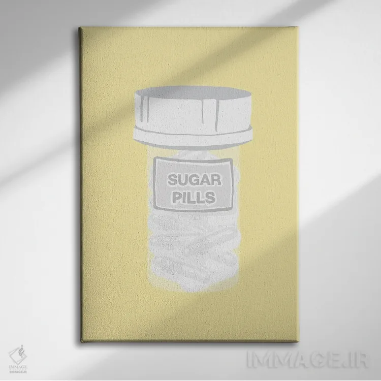 تابلو دکوراتیو بطری قرص قندی زرد اثر جیمی متز - نمای روبهرو روی دیوار