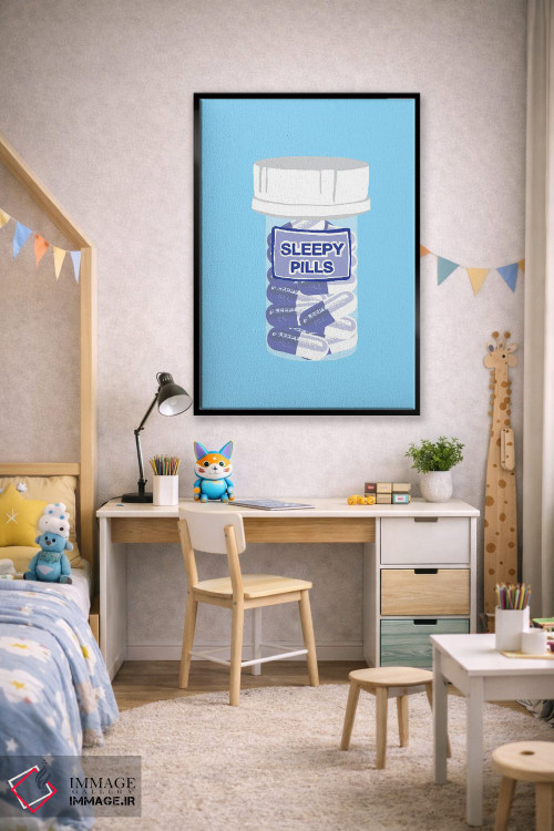 تابلو دکوراتیو بطری قرص خواب آور آبی اثر جیمی متز - D2B