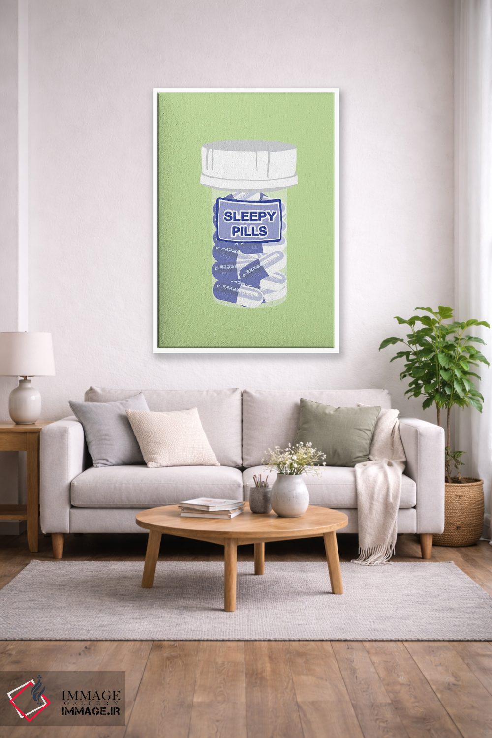 تابلو دکوراتیو بطری قرص خواب آور سبز نعناعی اثر جیمی متز - D2W