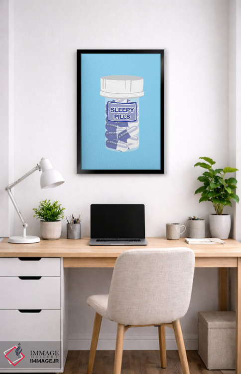 تابلو دکوراتیو بطری قرص خواب آور آبی اثر جیمی متز - D5B