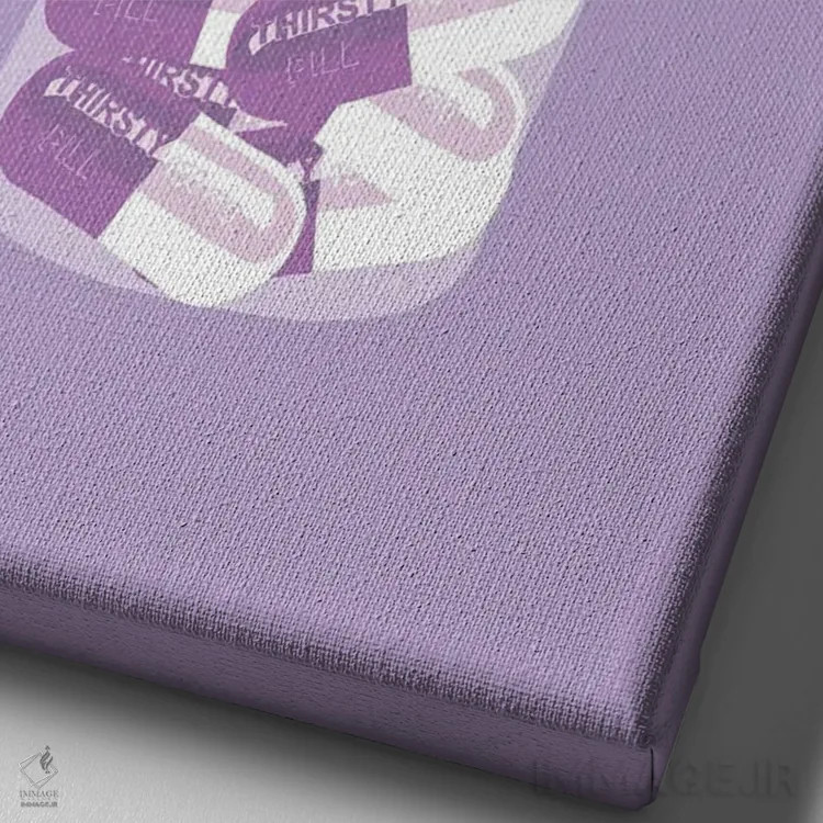 تابلو دکوراتیو بطری قرص تشنگی بنفش کمرنگ اثر جیمی متز - نمای نزدیک بافت بوم