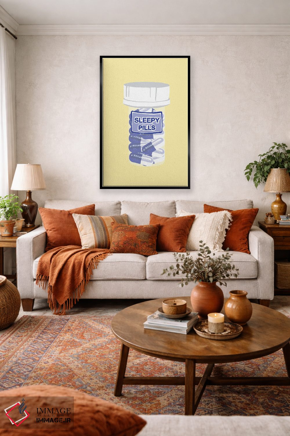 تابلو دکوراتیو بطری قرص خواب آور زرد اثر جیمی متز - D3B