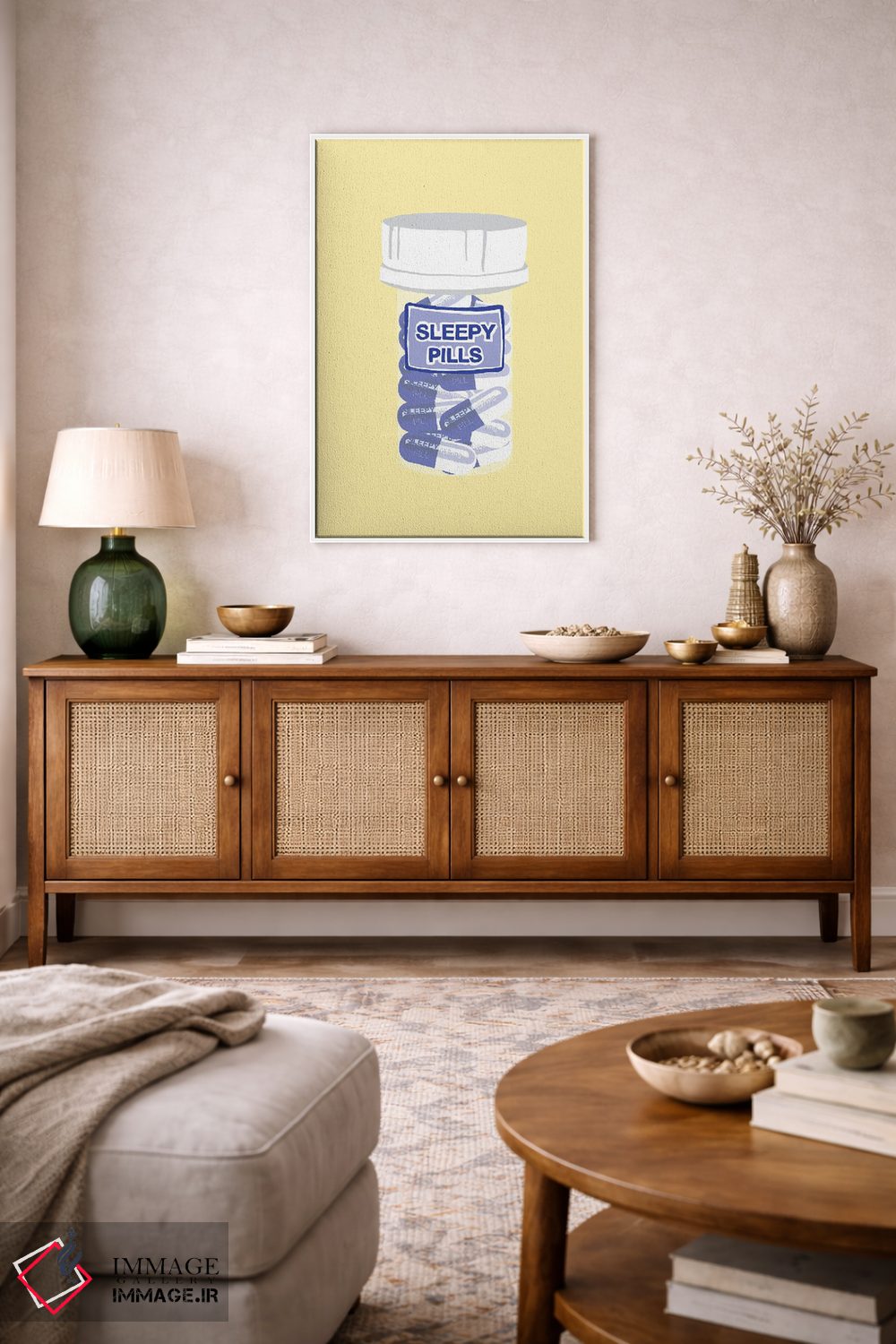 تابلو دکوراتیو بطری قرص خواب آور زرد اثر جیمی متز - D2W