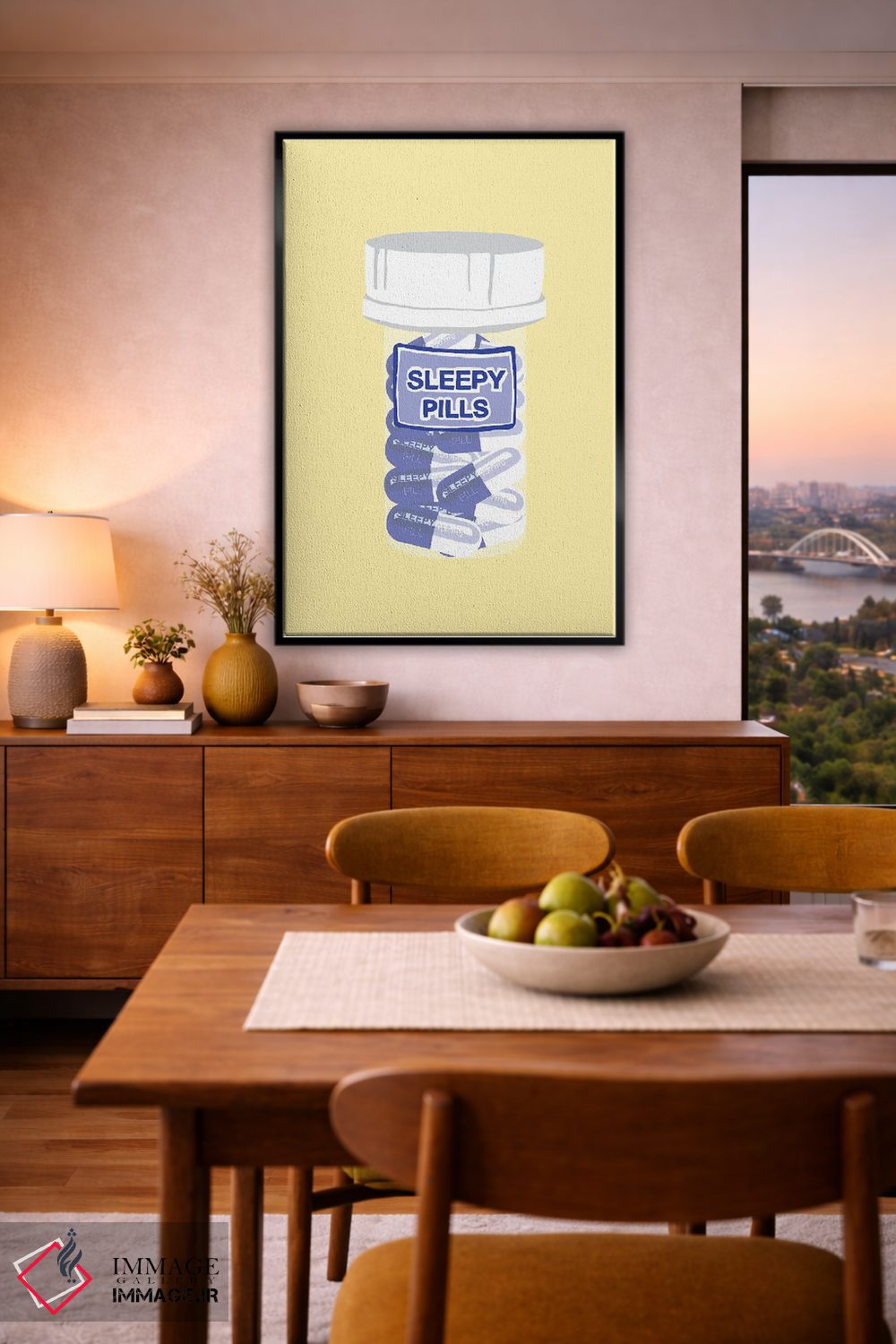 تابلو دکوراتیو بطری قرص خواب آور زرد اثر جیمی متز - D5B