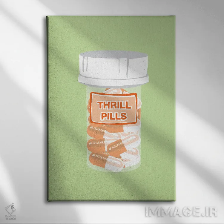 تابلو دکوراتیو بطری قرص هیجان نعناعی اثر جیمی متز - نمای روبهرو روی دیوار