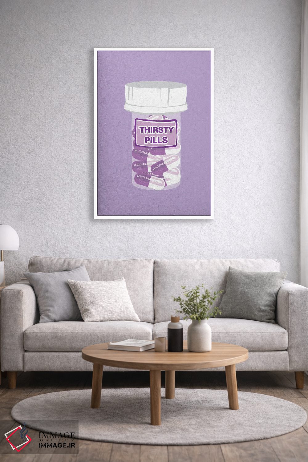 تابلو دکوراتیو بطری قرص تشنگی بنفش کمرنگ اثر جیمی متز - D1W