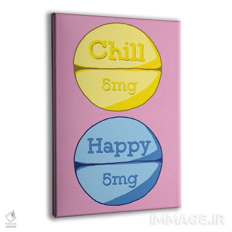 تابلو دکوراتیو قرص آرام بخش شاد صورتی اثر جیمی متز - نمای پرسپکتیو محصول