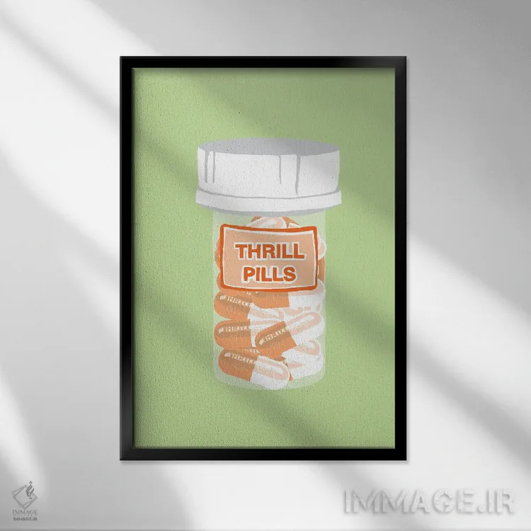 تابلو دکوراتیو بطری قرص هیجان نعناعی اثر جیمی متز - نمای قابدار مشکی