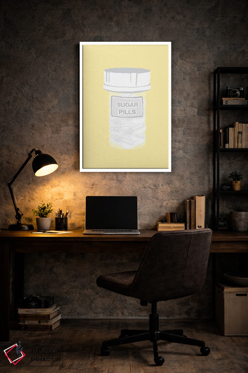 تابلو دکوراتیو بطری قرص قندی زرد اثر جیمی متز - D5W