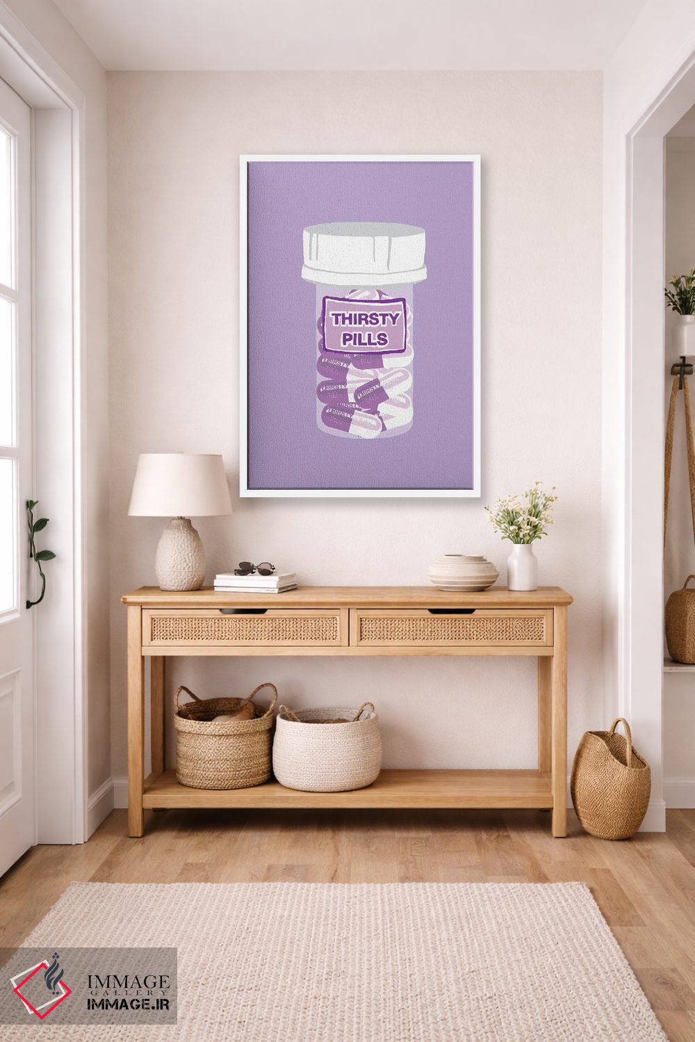 تابلو دکوراتیو بطری قرص تشنگی بنفش کمرنگ اثر جیمی متز - D4W