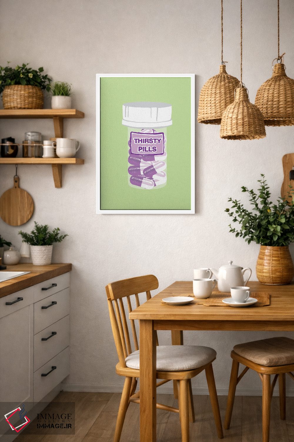 تابلو دکوراتیو بطری قرص تشنگی سبز نعناعی اثر جیمی متز - D3W