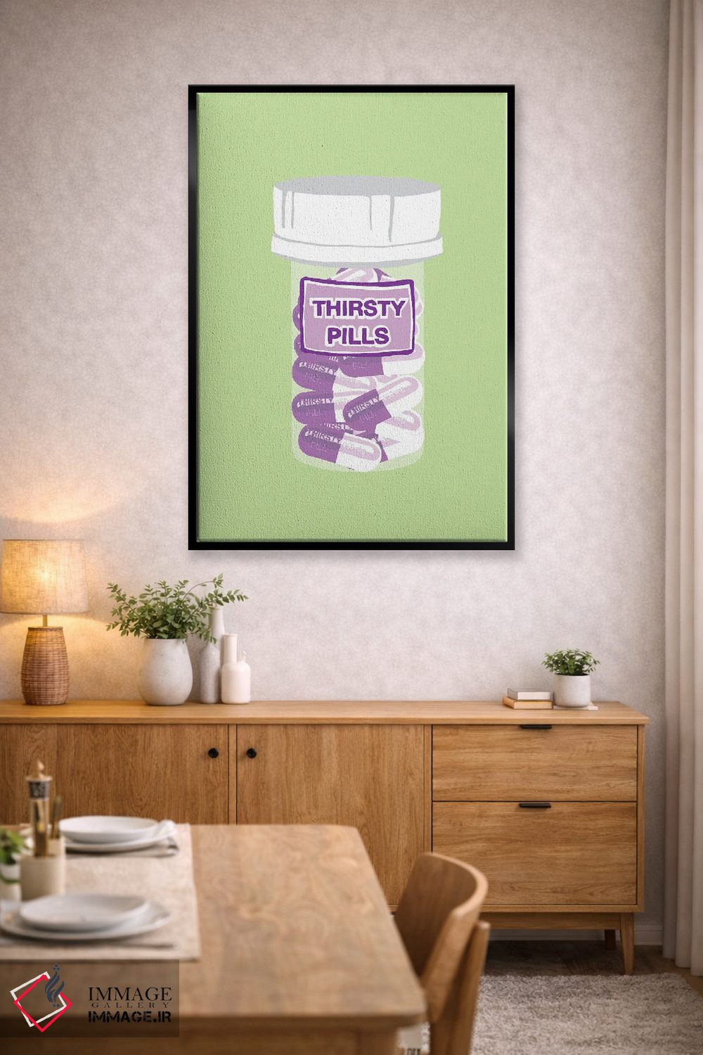 تابلو دکوراتیو بطری قرص تشنگی سبز نعناعی اثر جیمی متز - D6B