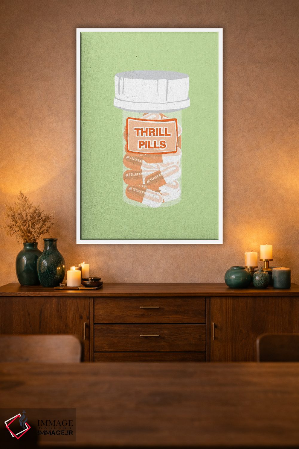 تابلو دکوراتیو بطری قرص هیجان نعناعی اثر جیمی متز - D1W