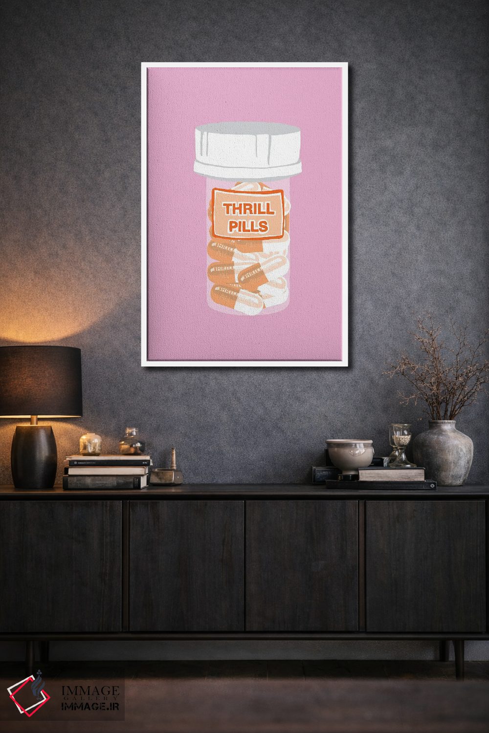 تابلو دکوراتیو بطری قرص هیجان صورتی اثر جیمی متز - D1W