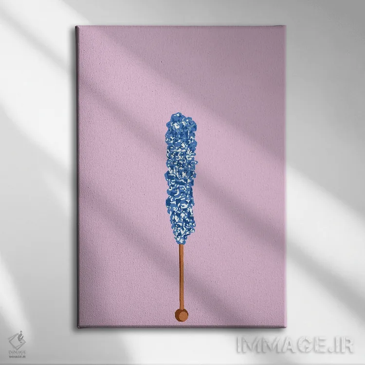 تابلو مینیمال آبنبات صخره ای آبی و صورتی اثر جیمی متز - نمای روبهرو روی دیوار