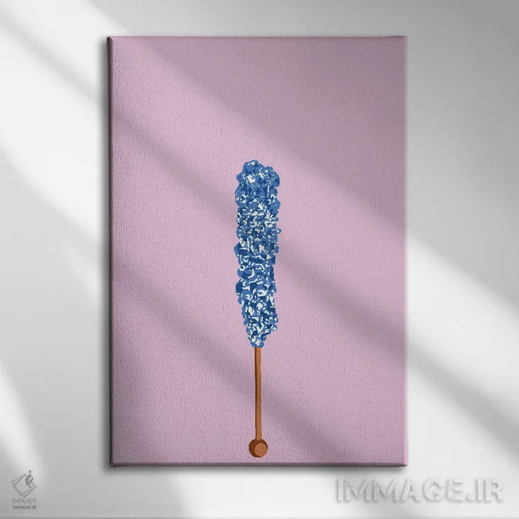 تابلو مینیمال آبنبات صخره ای آبی و صورتی اثر جیمی متز - نمای روبهرو روی دیوار