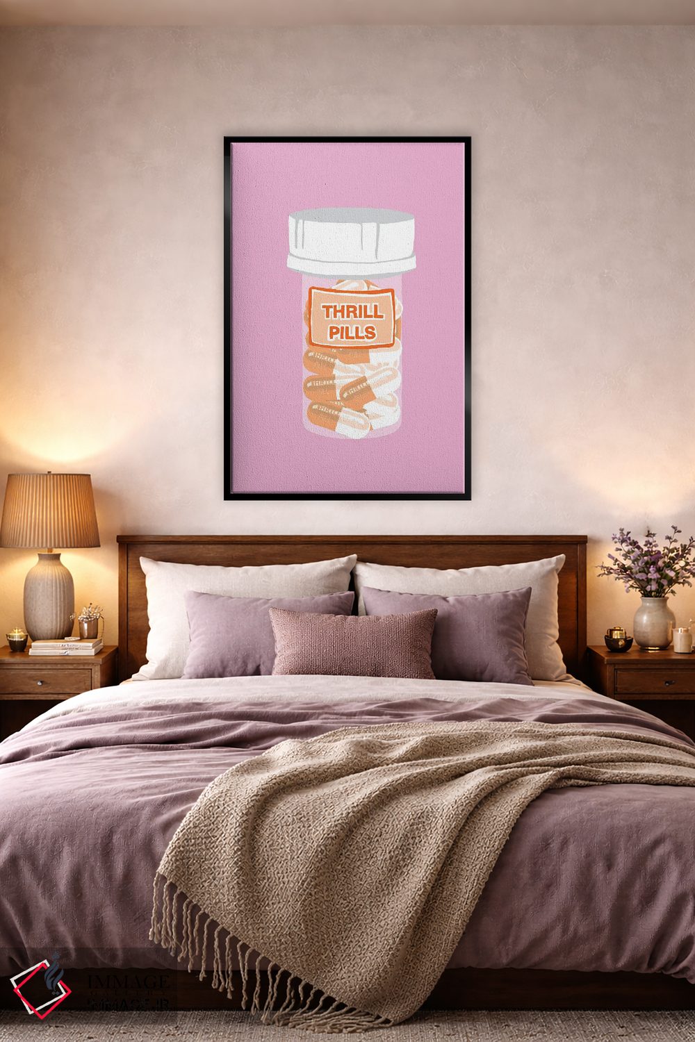 تابلو دکوراتیو بطری قرص هیجان صورتی اثر جیمی متز - D4B