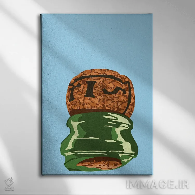 تابلو مینیمال چوب پنبه شامپاین با باز کردن سابرژ اثر جیمی متز - نمای روبهرو روی دیوار