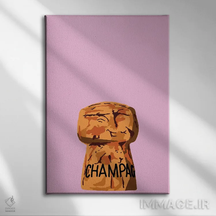 تابلو مینیمال چوب پنبه شامپاین صورتی اثر جیمی متز - نمای روبهرو روی دیوار