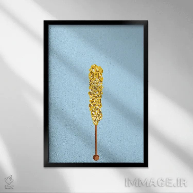 تابلو مینیمال آبنبات صخره ای زرد و آبی اثر جیمی متز - نمای قابدار مشکی