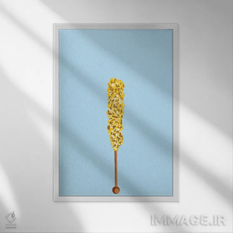تابلو مینیمال آبنبات صخره ای زرد و آبی اثر جیمی متز - نمای قابدار سفید