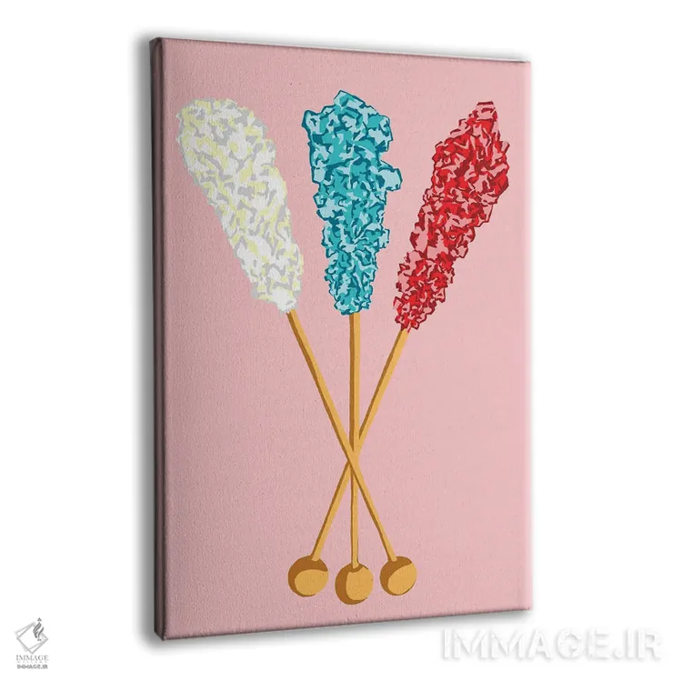 تابلو مینیمال آبنبات صخره ای سفید و سبزآبی و قرمز و صورتی اثر جیمی متز - نمای پرسپکتیو محصول