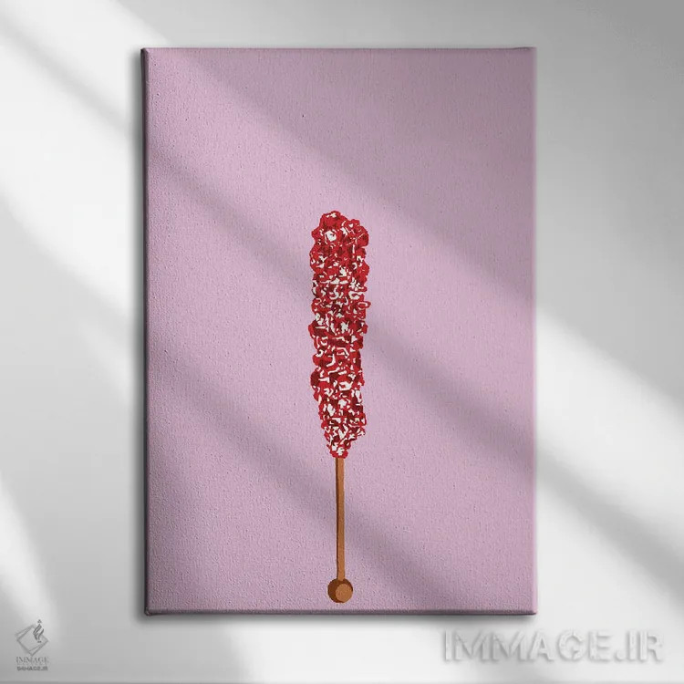 تابلو مینیمال آبنبات صخره ای قرمز و صورتی اثر جیمی متز - نمای روبهرو روی دیوار