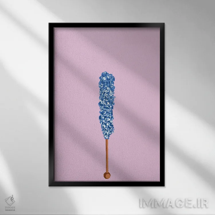 تابلو مینیمال آبنبات صخره ای آبی و صورتی اثر جیمی متز - نمای قابدار مشکی