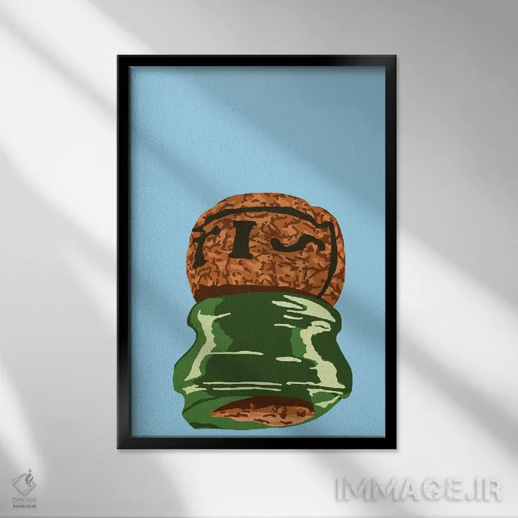 تابلو مینیمال چوب پنبه شامپاین با باز کردن سابرژ اثر جیمی متز - نمای قابدار مشکی