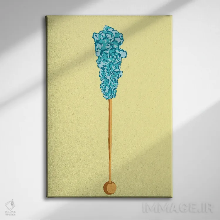 تابلو مینیمال آبنبات صخره ای سبزآبی و زرد اثر جیمی متز - نمای روبهرو روی دیوار