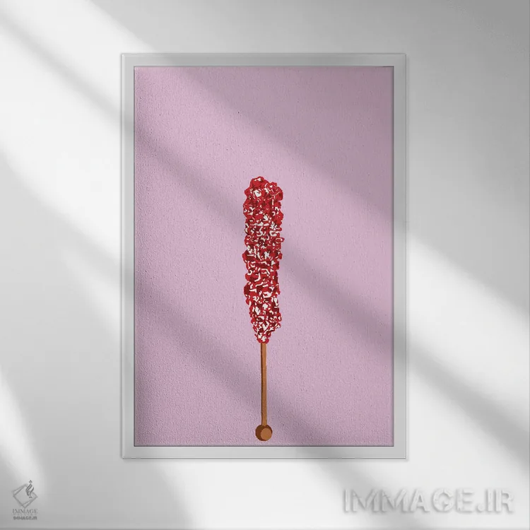 تابلو مینیمال آبنبات صخره ای قرمز و صورتی اثر جیمی متز - نمای قابدار سفید