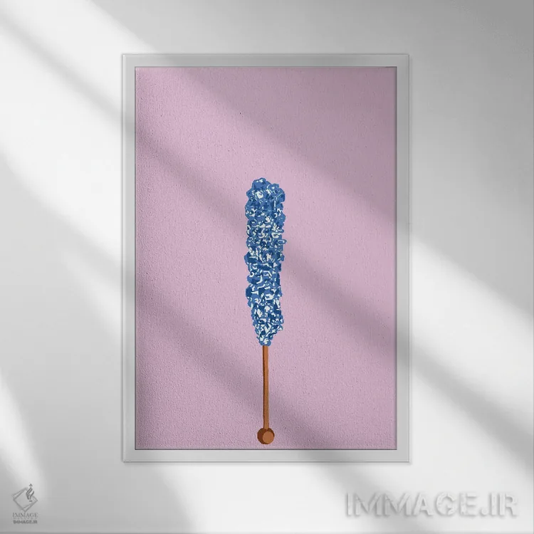 تابلو مینیمال آبنبات صخره ای آبی و صورتی اثر جیمی متز - نمای قابدار سفید