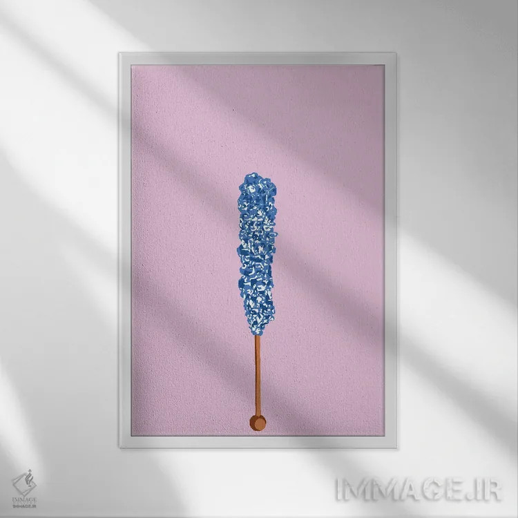 تابلو مینیمال آبنبات صخره ای آبی و صورتی اثر جیمی متز - نمای قابدار سفید