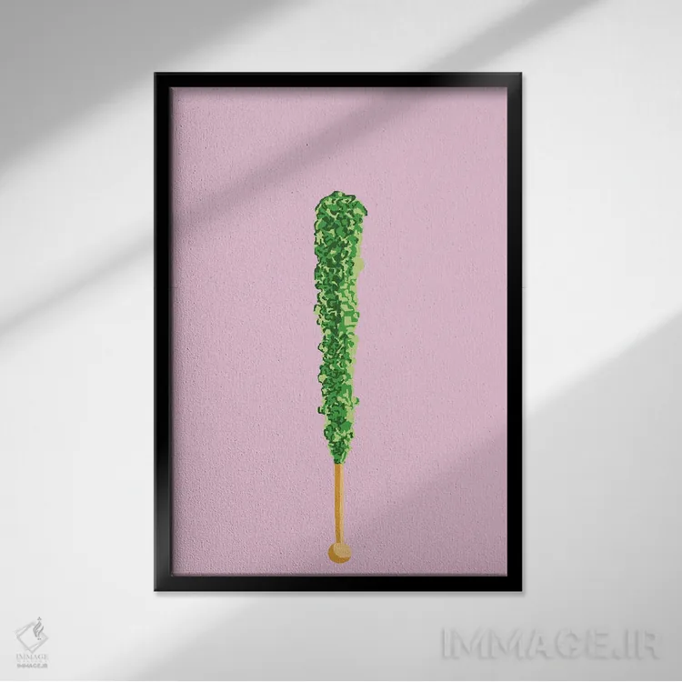 تابلو مینیمال آبنبات صخره ای سبز اثر جیمی متز - نمای قابدار مشکی