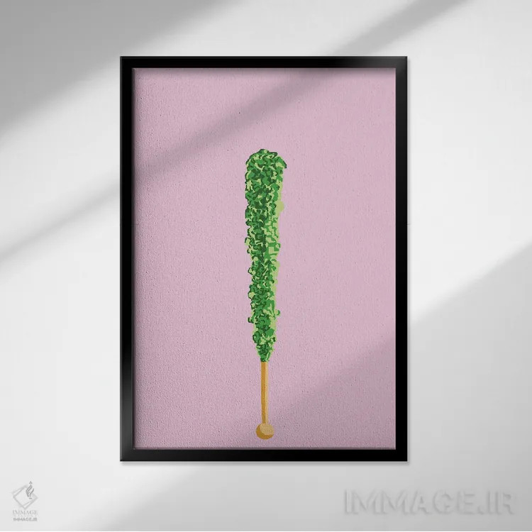 تابلو مینیمال آبنبات صخره ای سبز اثر جیمی متز - نمای قابدار مشکی