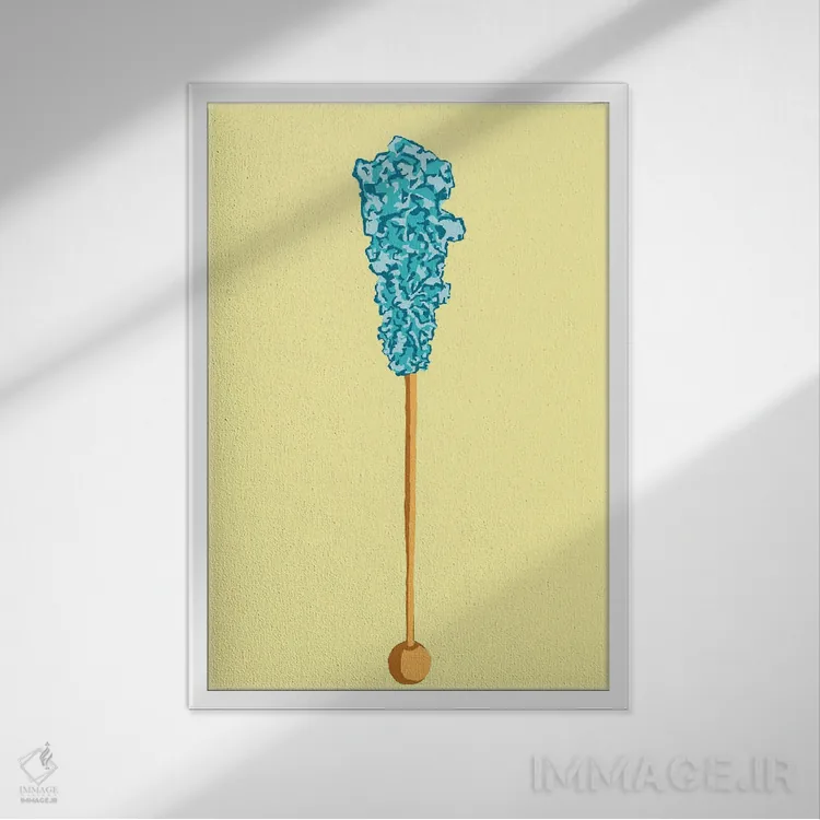 تابلو مینیمال آبنبات صخره ای سبزآبی و زرد اثر جیمی متز - نمای قابدار سفید