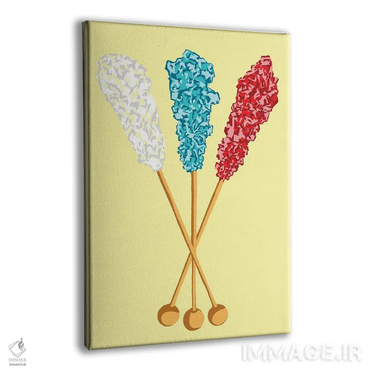 تابلو مینیمال آبنبات صخره ای سفید و سبزآبی و قرمز و زرد اثر جیمی متز - نمای پرسپکتیو محصول