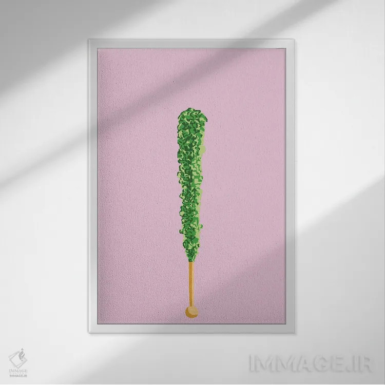 تابلو مینیمال آبنبات صخره ای سبز اثر جیمی متز - نمای قابدار سفید