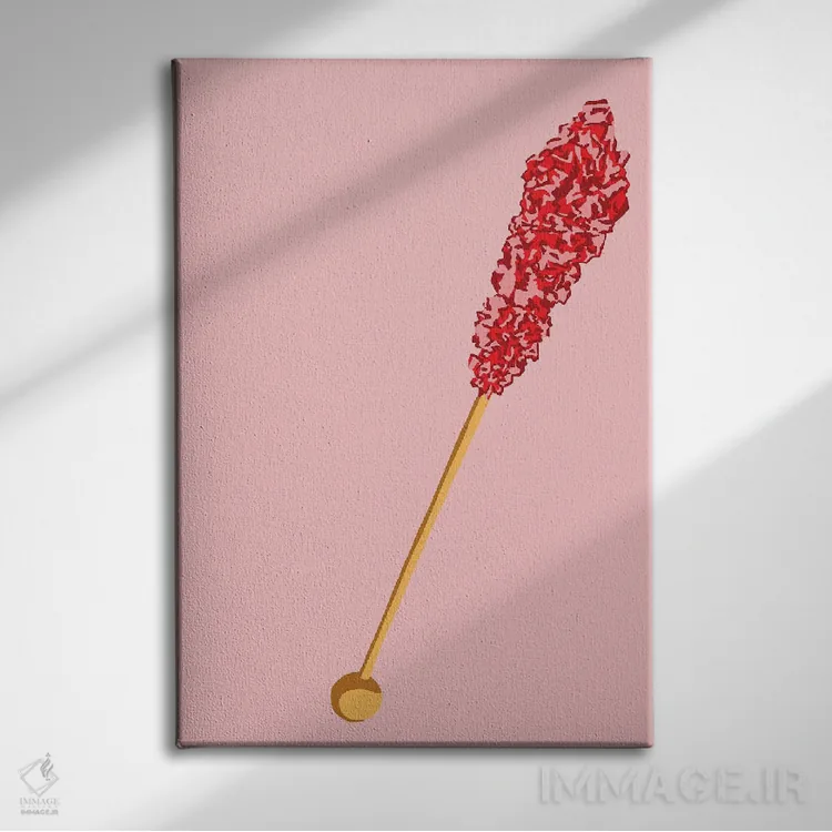 تابلو مینیمال آبنبات صخره ای قرمز و صورتی دوم اثر جیمی متز - نمای روبهرو روی دیوار