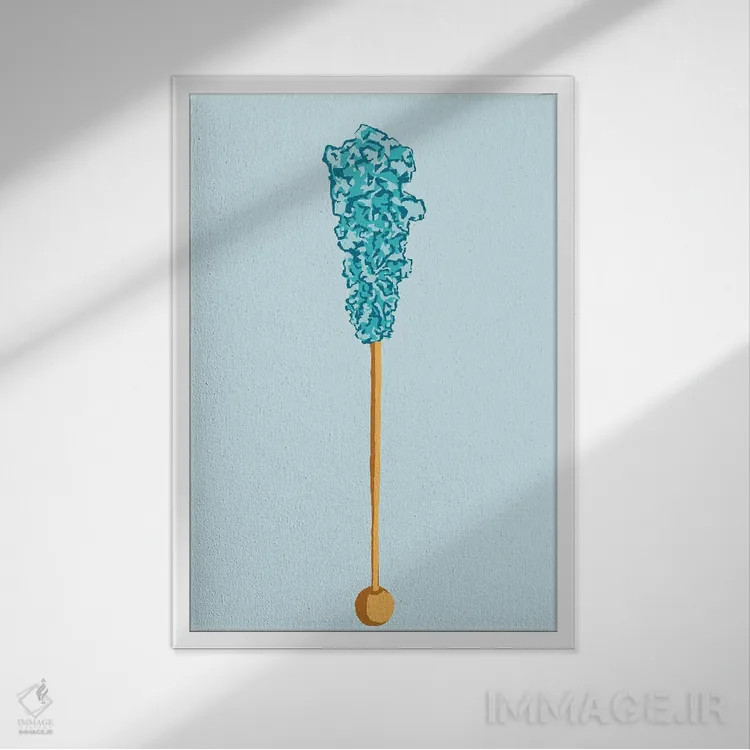 تابلو مینیمال آبنبات صخره ای سبزآبی و سبزآبی روشن اثر جیمی متز - نمای قابدار سفید