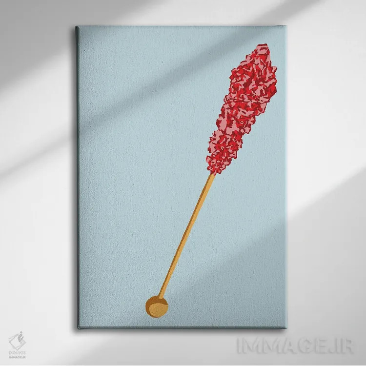 تابلو مینیمال آبنبات صخره ای قرمز و سبزآبی روشن اثر جیمی متز - نمای روبهرو روی دیوار