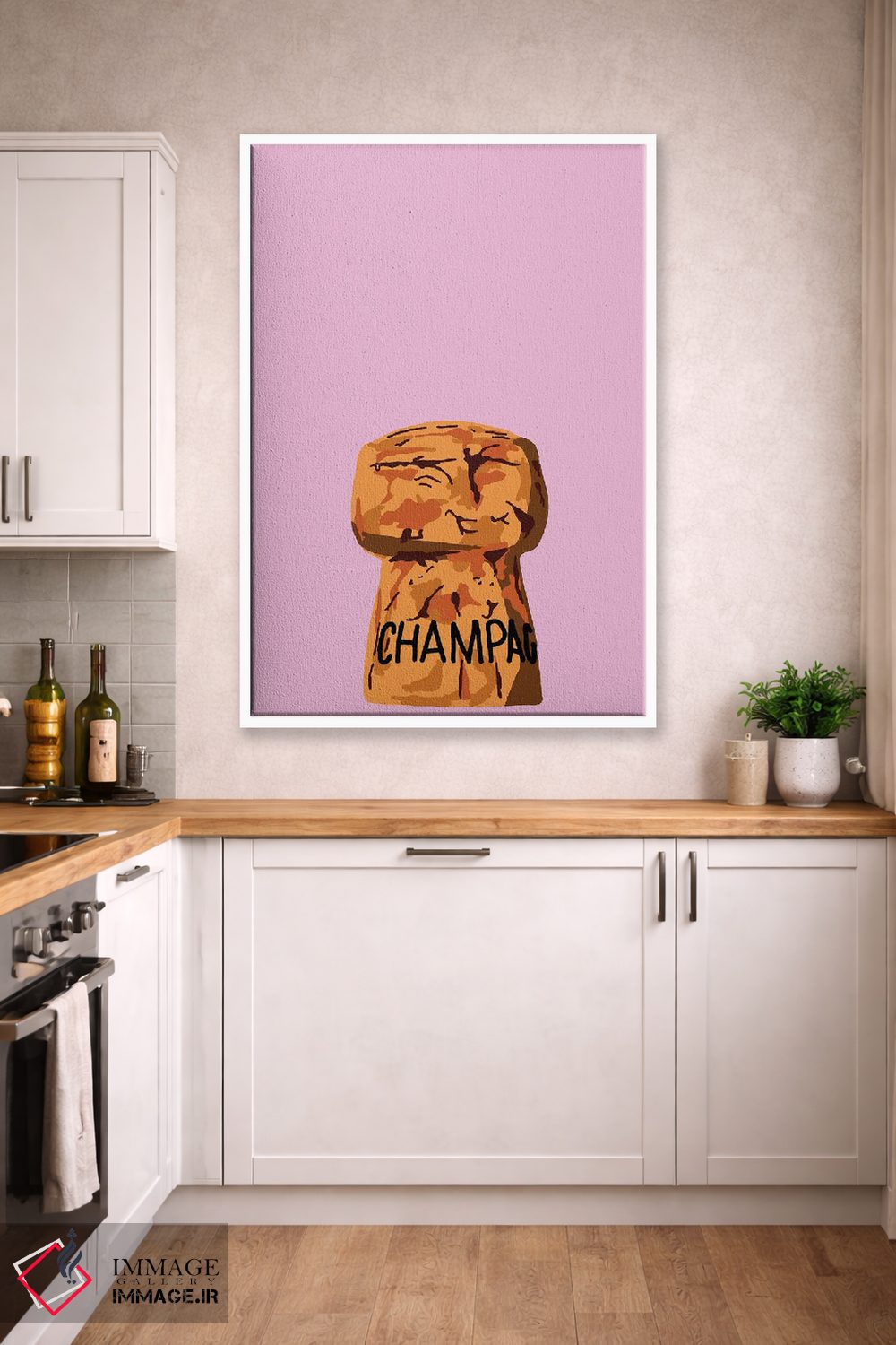 تابلو مینیمال چوب پنبه شامپاین صورتی اثر جیمی متز - D4W