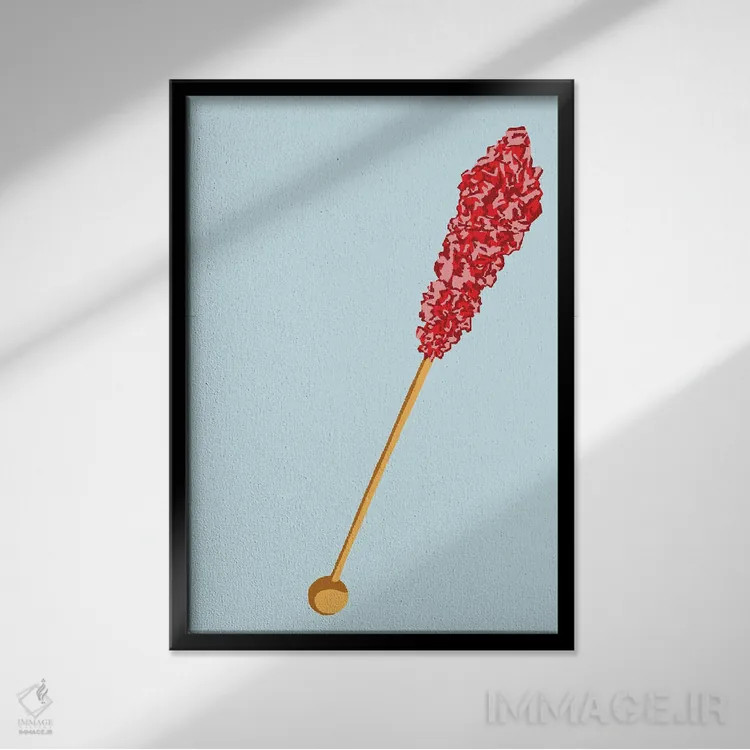 تابلو مینیمال آبنبات صخره ای قرمز و سبزآبی روشن اثر جیمی متز - نمای قابدار مشکی