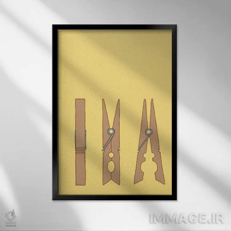 تابلو مینیمال سه عدد گیره لباس اثر جیمی متز - نمای قابدار مشکی