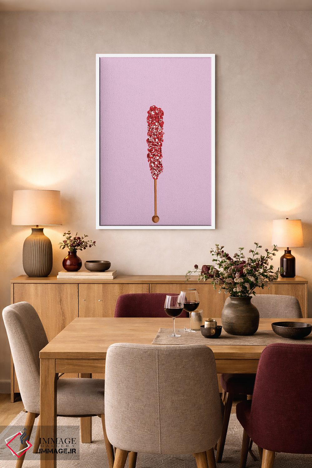 تابلو مینیمال آبنبات صخره ای قرمز و صورتی اثر جیمی متز - D5W