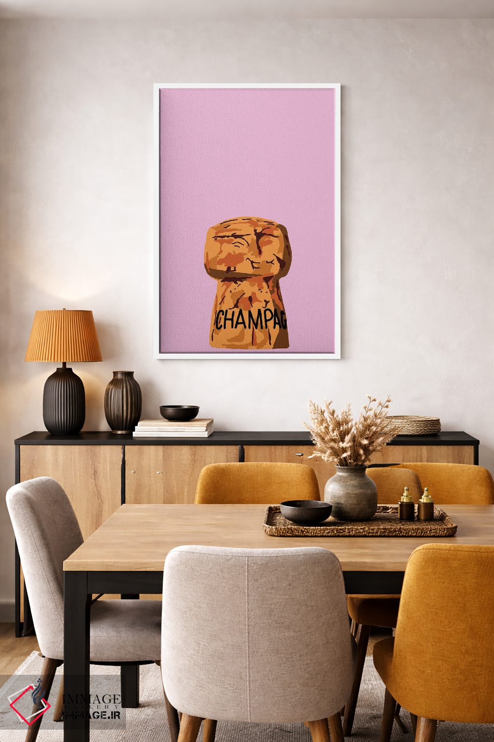 تابلو مینیمال چوب پنبه شامپاین صورتی اثر جیمی متز - D5W